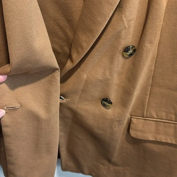 Liverpool X Living in Yellow Becca Double Breasted Tan Blazer Large EUC